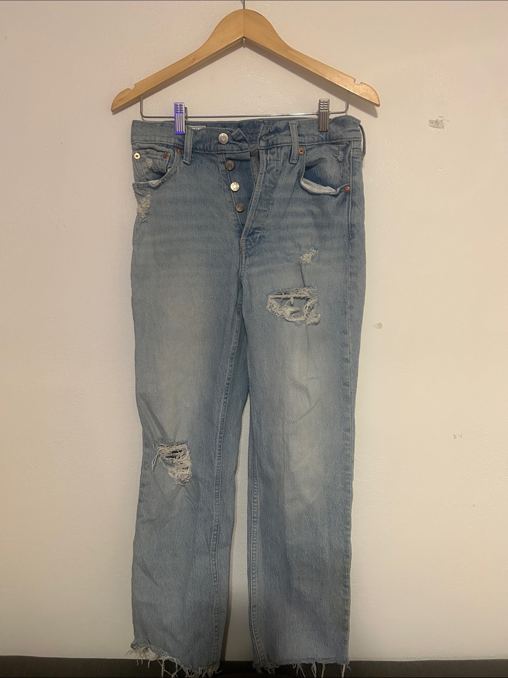Gap Cheeky Straight High Rise Distressed Women’s Jeans Light Blue